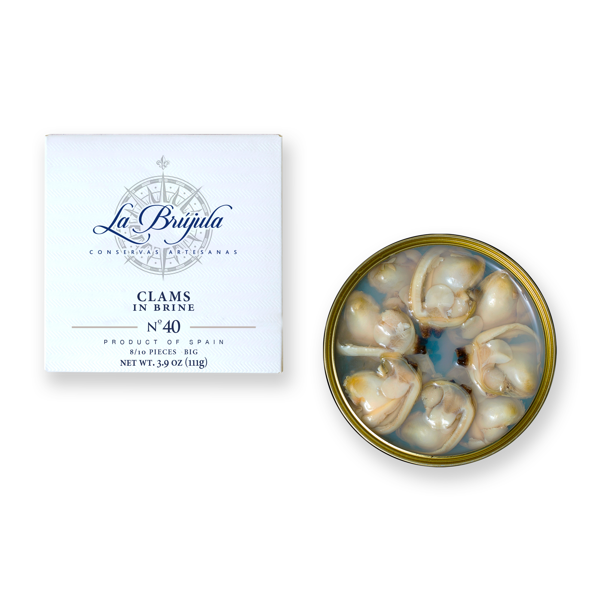 Conservas La Brújula - Wholesale Tinned Fish - Clams In Brine 8/10 RO120. LB400