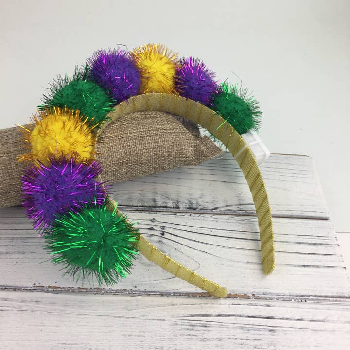 Mardi Gras light up pompom headband for wholesale by SongLily