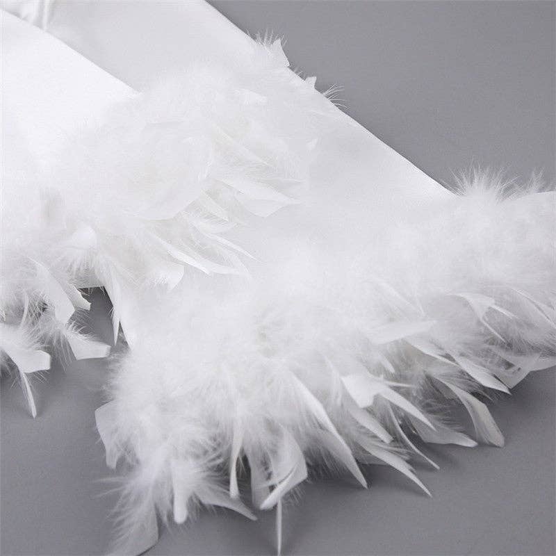 FurDecoration - Vente Peignoir – femme - Peignoir ouvert en satin à plumes - Couleur unie3