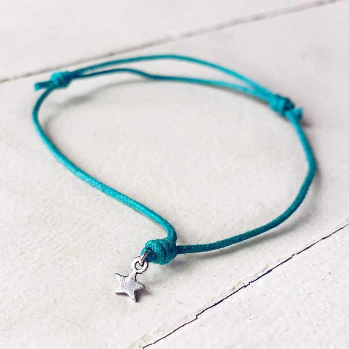 pulsera Star Wish//plata de ley y cordón encerado en tu para venta al por mayor de Peacock & Lime