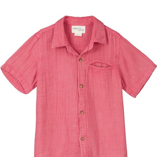 Short sleeved shirt in pink for wholesale by Poppet & Fox