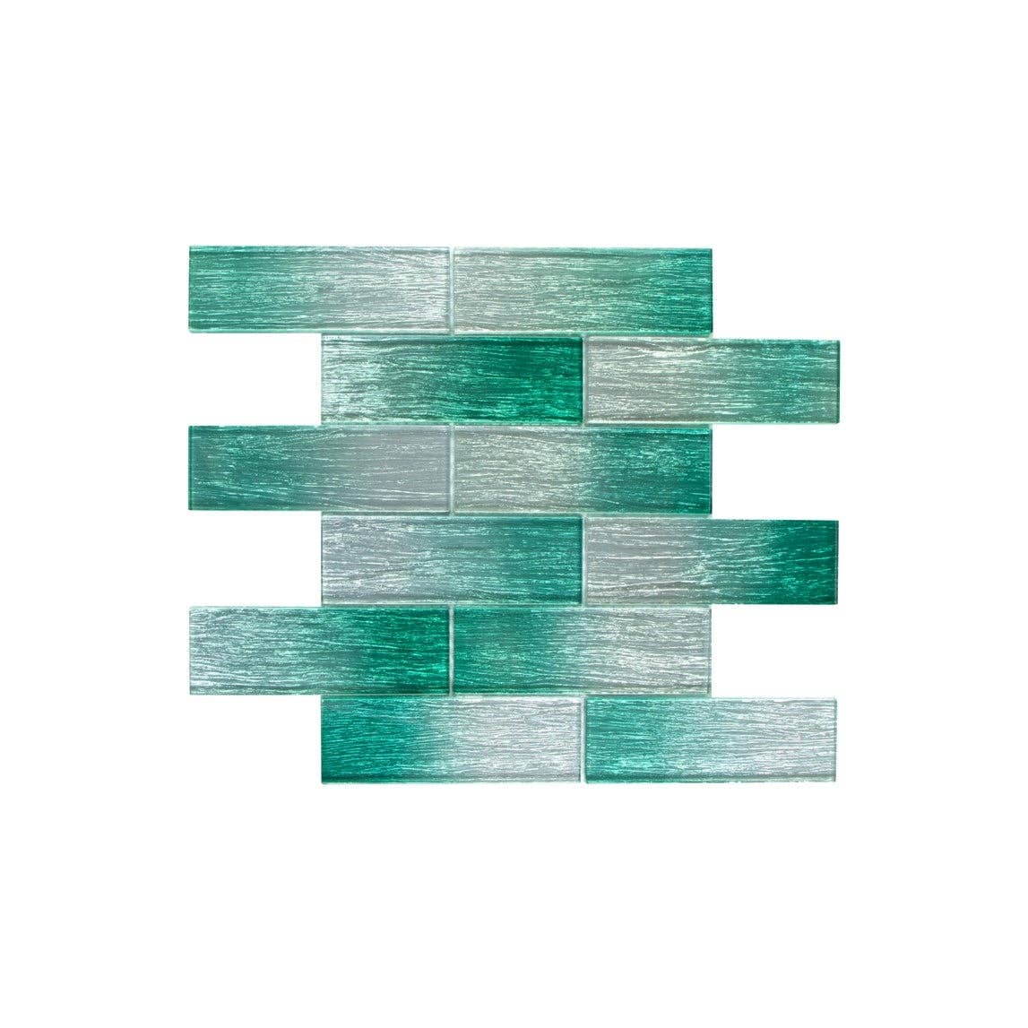 WS Tiles - Wholesale Wall Tile - 2" x 6" Foil Glass Mosaic Subway Tile, Backsplash for Kitchen and Bathroom - 5 Square Feet Per Carton - Foil Silver and Aqua Blue