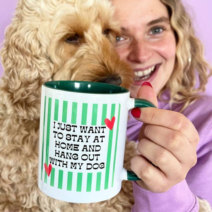 Tasse zum Aufhängen mit meinem Hund, grün gestreift für den Großhandel von Syd&Co