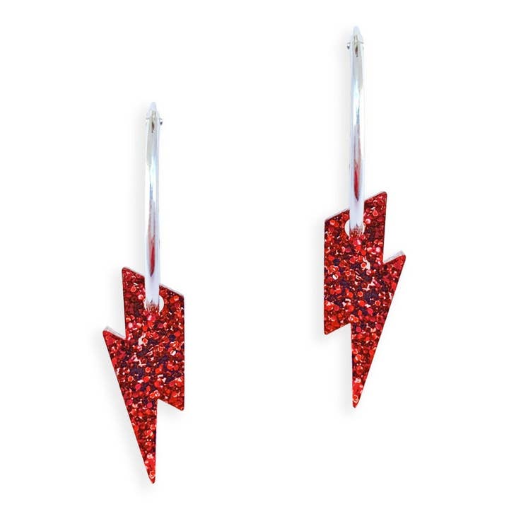 Lightning Mini Hoop Earrings - Red for wholesale by NOW OR NEVER JEWELRY
