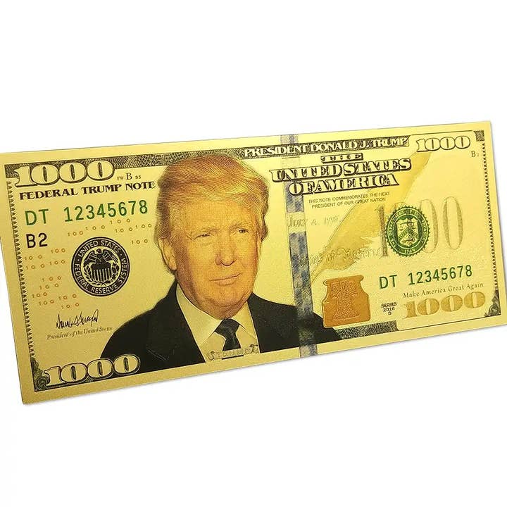 Blinkee.com, LLC - Vente Cadeau amusant/original - Billet commémoratif Donald Trump plaqué or de 1000 USD