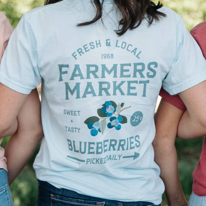 Blueberry Farmers Market Tee - Chambray for wholesale by Paper Farm Press
