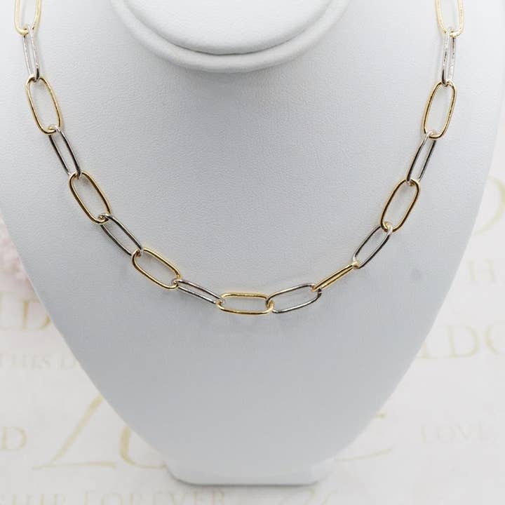 Two Tone Paperclip Link Necklace for wholesale by Cherie by Cherie