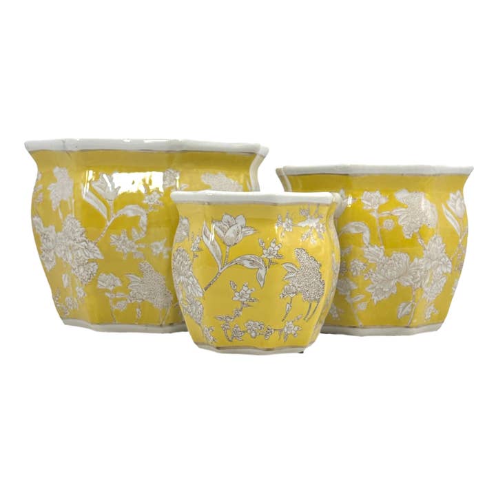 Galt International Company - Wholesale Plant Pot - Set of 3 - 7.5"/10"/13" Ceramic Chinoiserie Planter Pot Set