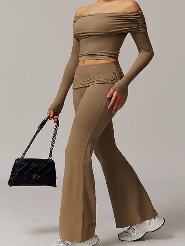 Crave by FW - Wholesale Activewear Set - Women's - Active Wear Set with Off Shoulder Crop Top and Flare Pants13