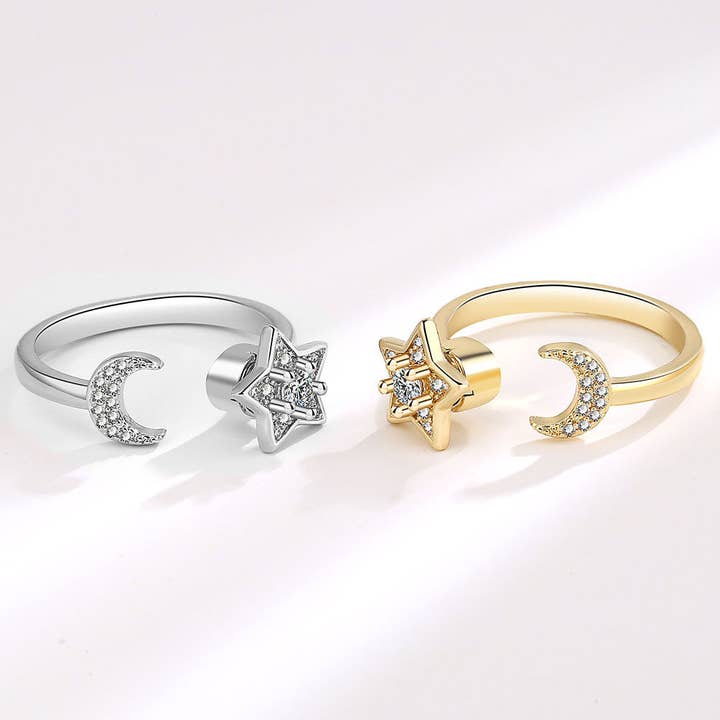 Perimade & Co. LLC - Wholesale Multi-Stone Ring - Gold Moon Star Anxiety Fidget Spinner Ring in Solid Copper