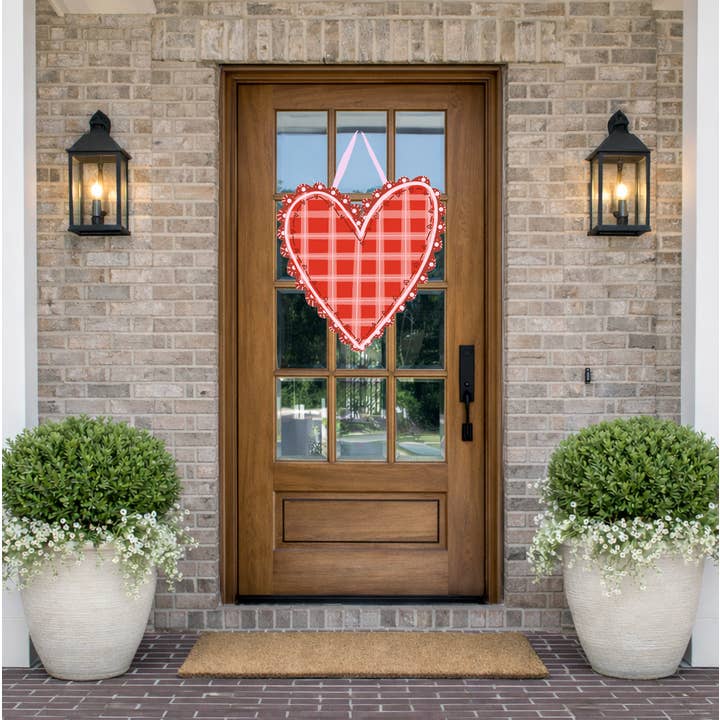 Coração de Gingham Vermelho para Pendurar na Porta por atacado de Doodles By Rebekah