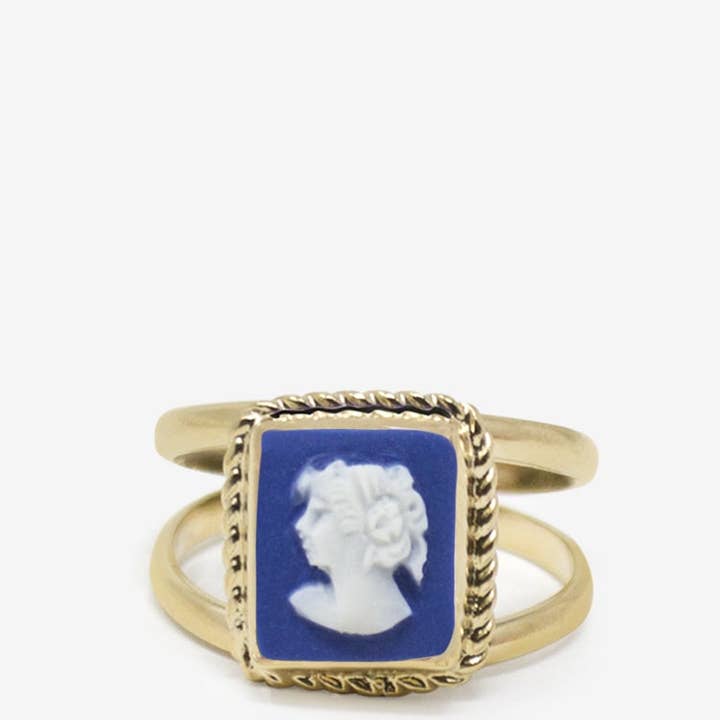 Vintouch Jewels – Anel de cocktail/declaração por atacado – Anel de camafeu azul banhado a ouro The Beloved2