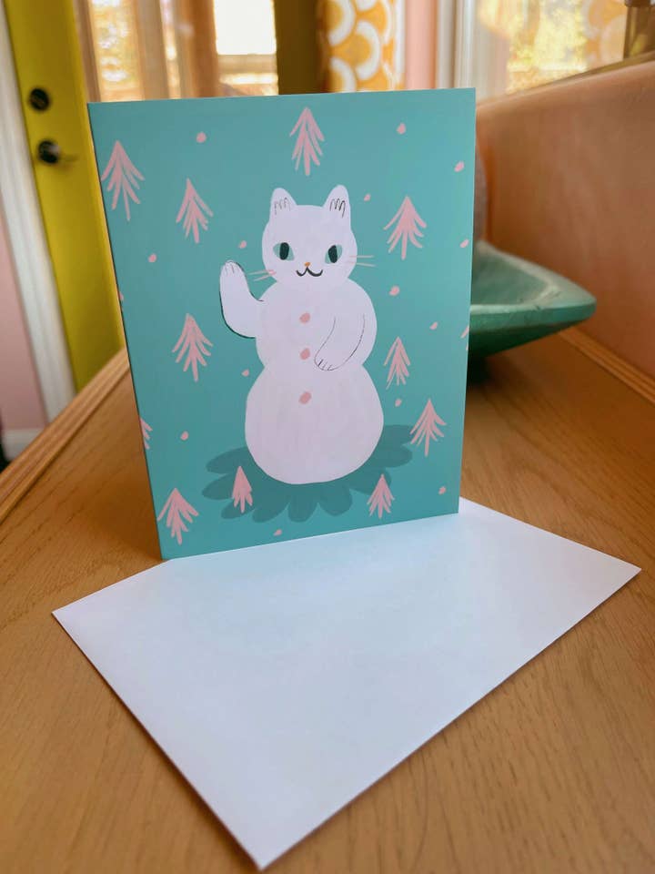 snowcat blank holiday greeting card for wholesale by Bunny Dee