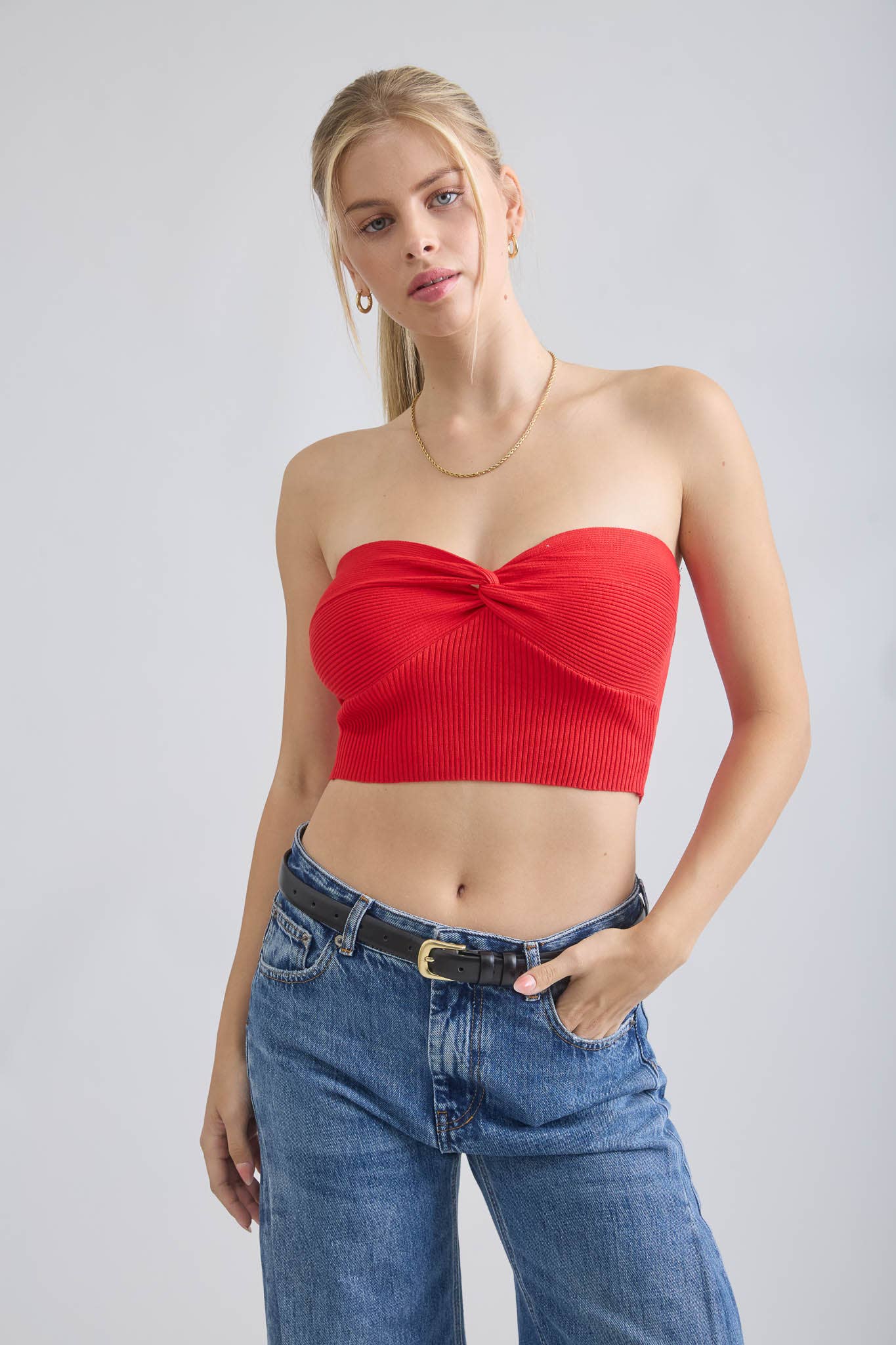 The Workshop Studio - Wholesale Knit Top - Women's - STRAPLESS TWIST FRONT KNIT CROP TOP (PRE-ORDER)4