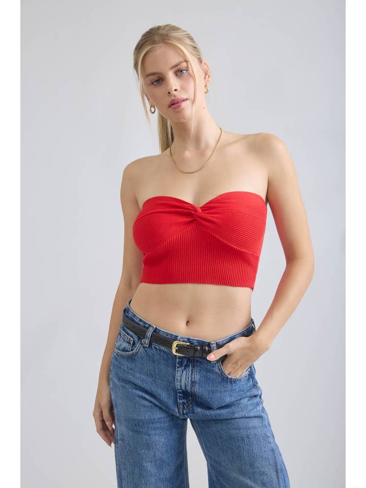 The Workshop Studio - Wholesale Knit Top - Women's - STRAPLESS TWIST FRONT KNIT CROP TOP (PRE-ORDER)4