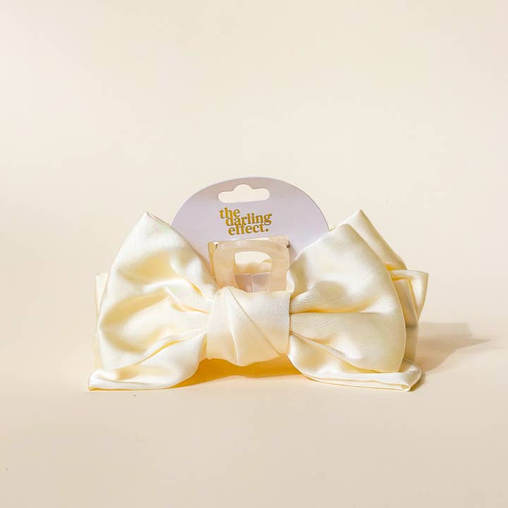 The Darling Effect - Wholesale Hair Clip - Women's - Satin Bow Claw Clip- Cream