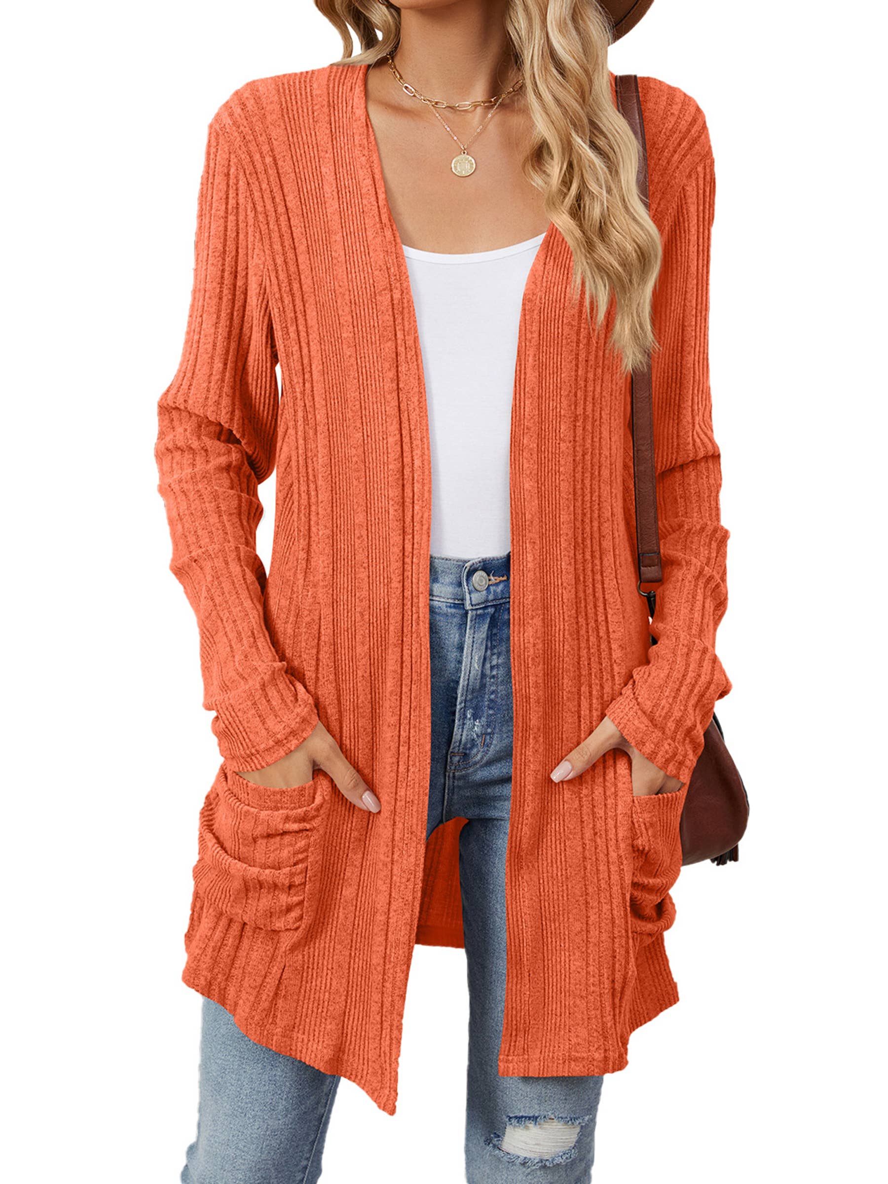 Wholesalesir - Wholesale Cardigan - Women's - Solid Color Pit Stripe Matte Pocket Long Sleeved Top4