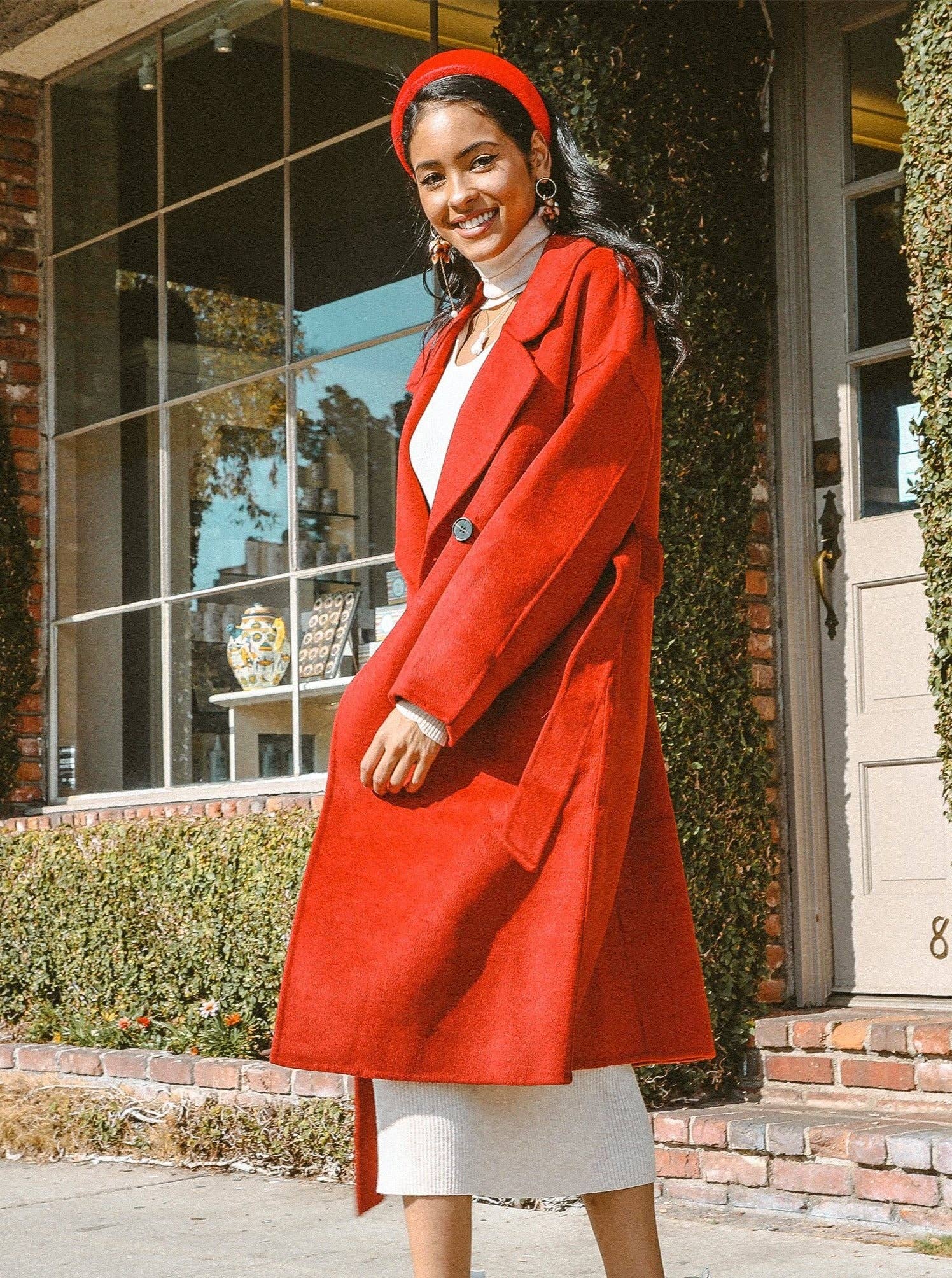 Burgundy Bergen Full Length Wool Coat for wholesale on Faire2