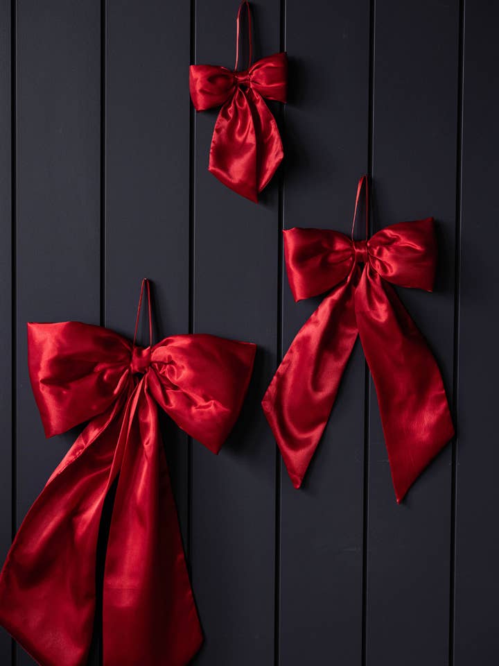Bows Red Satin Fabric for wholesale by Luxe B Co