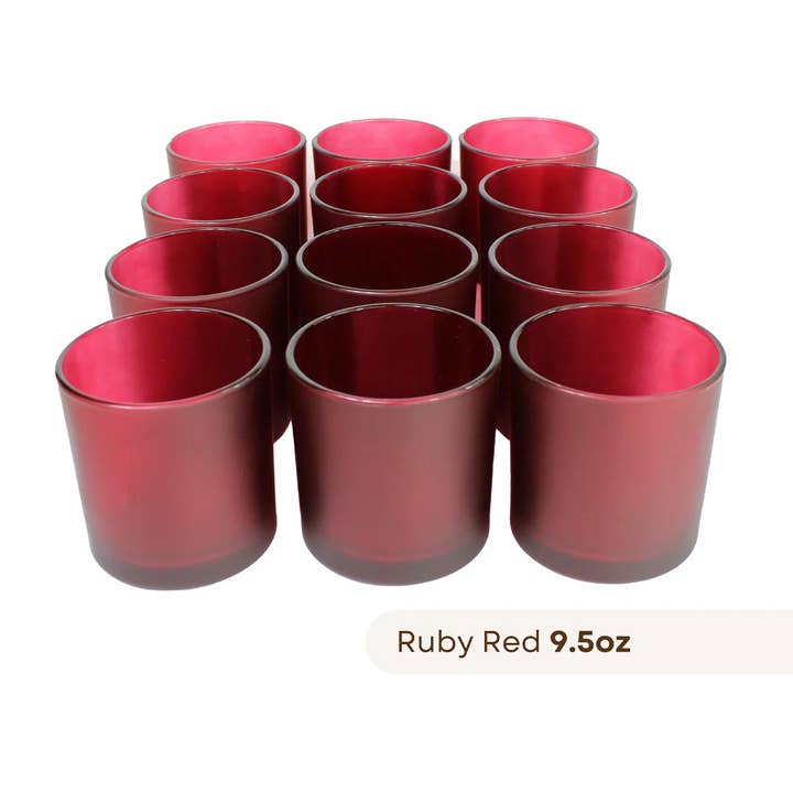 General Wax - Candle Making Supplies - Wholesale Candle Holder - 9.5 oz Monticiano Frosted Ruby - Candle Making Glass2