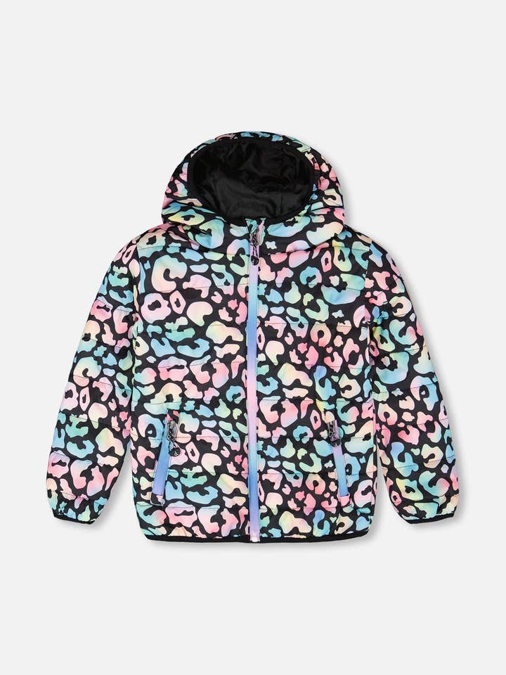 Gesteppte Übergangsjacke Schwarz mit Tiermuster für den Großhandel von Deux par Deux