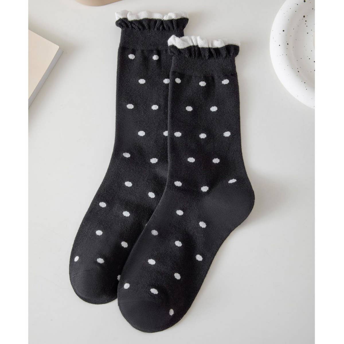 NINEXIS - Vente Chaussettes – femme - CWMS02981_CHAUSSETTES FEMME À CARREAUX À POIS AVEC VOLANTS ET COUPE DÉCONTRACTÉE0