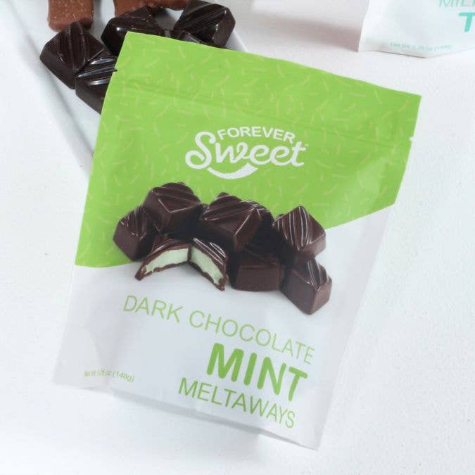 Coblentz Chocolate Company - Wholesale Chocolate Covered Sweets - Dark Chocolate, Mint Meltaways 5.25 oz Pouch Bag1