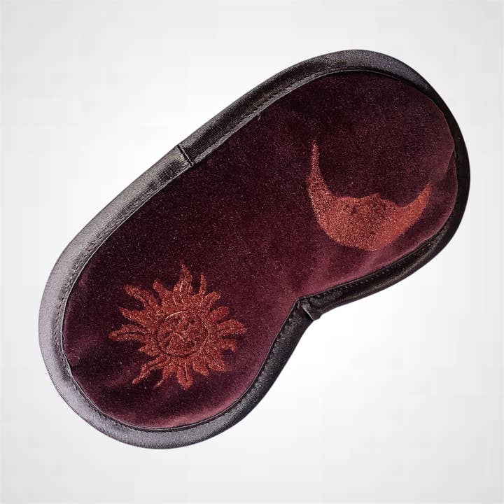 Chocolate Brown velvet Sun & Moon lavender infused eye mask for wholesale by Raina Atelier