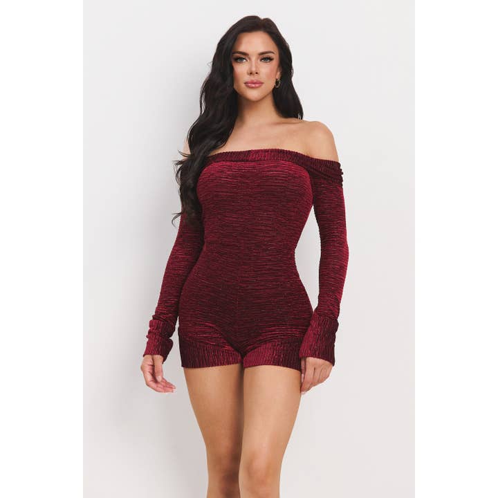 OFF SHOULDER LONG SLEEVE VELVET ROMPER for wholesale by The Sang