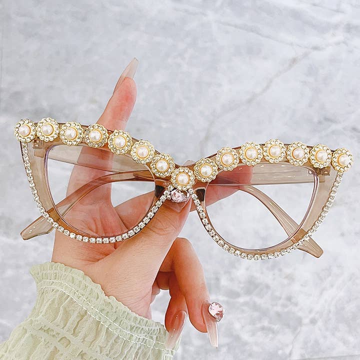 ACCITY - Wholesale Sunglasses - Women's - HANDMADE RHINESTONE PEARL RETRO CAT-EYE SUNGLASSES_CWASG02687