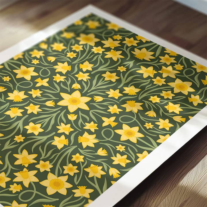 Daffodils Heritage Floral Art Print for wholesale by Maz Leyden