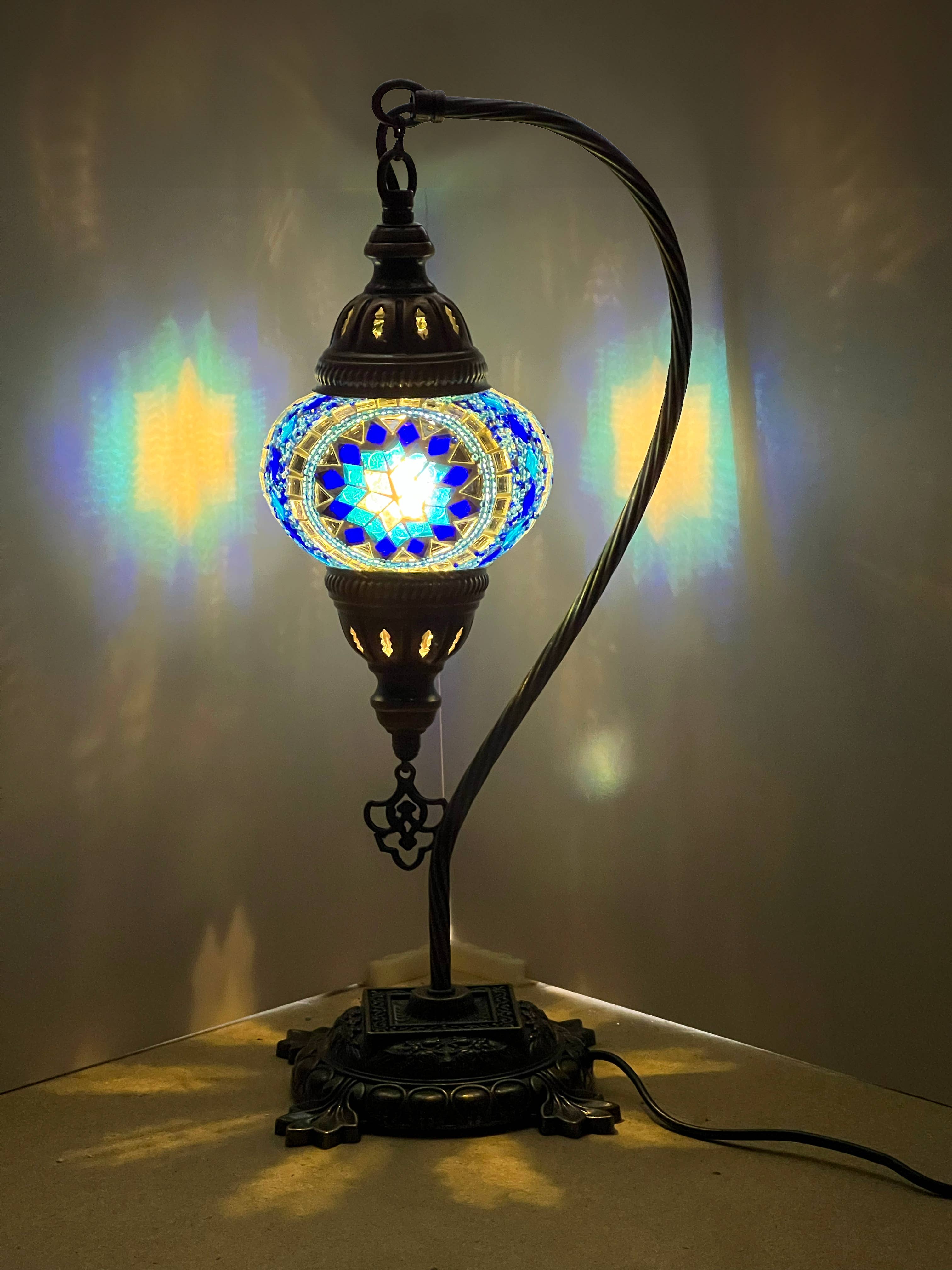 Gypsy Soul – wholesale Accent/desk lamp – Swan Neck Mosaic Turkish Lamp 6" Glass Globe 12