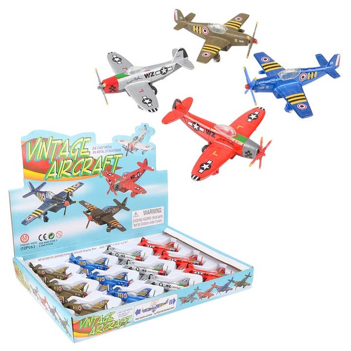 5" DIE-CAST PULL BACK VINTAGE PLANE LLB Car Toys for wholesale by La Luna Bella - Toys