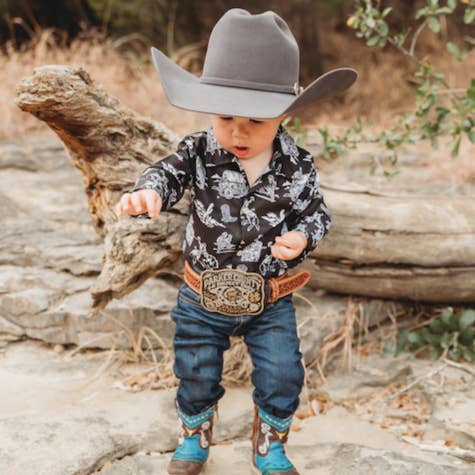 Shea Baby - Wholesale Button Down Shirt - Kids - BOYS LONG SLEEVE Wild West PRINT PEARL SNAP