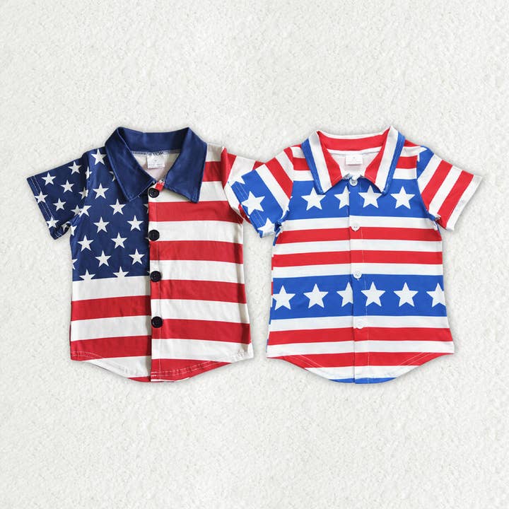 Sibling Brother Baby Boys 4th of July Star Stripe Button Up Shirts for wholesale by Aier Wholesale
