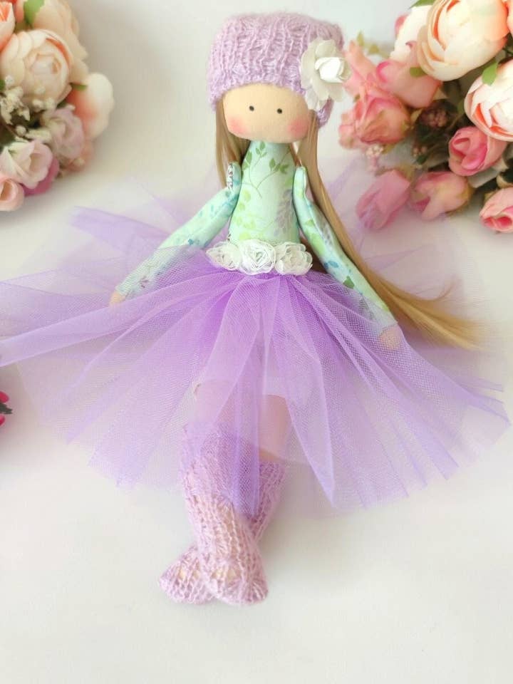 Handmade Lilac Ballerina Rag Doll, Fabric for wholesale by ChernikovaNataliya