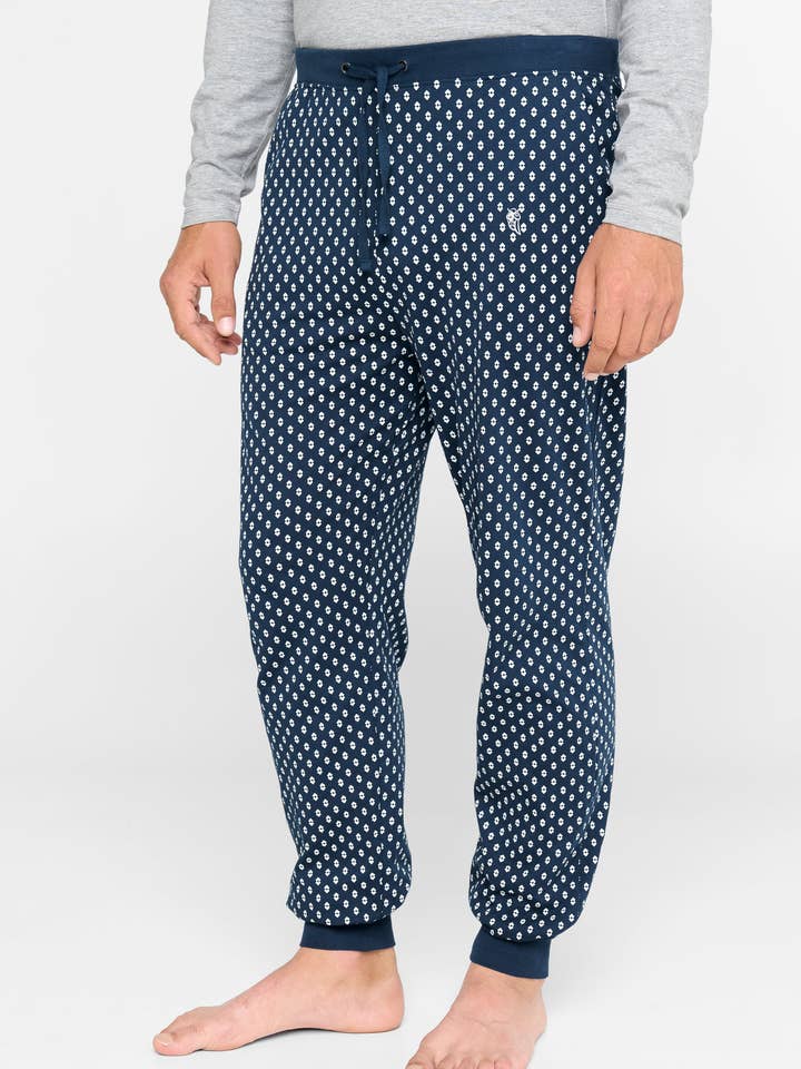 Checkered Knit Men's Long Pajama Pants - Blue 8509 for wholesale by El Búho Nocturno