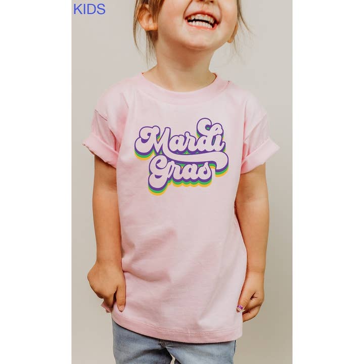 Mardi Gras Silhouette Letters Kids Graphic Tee for wholesale by Kids By Kissed Apparel