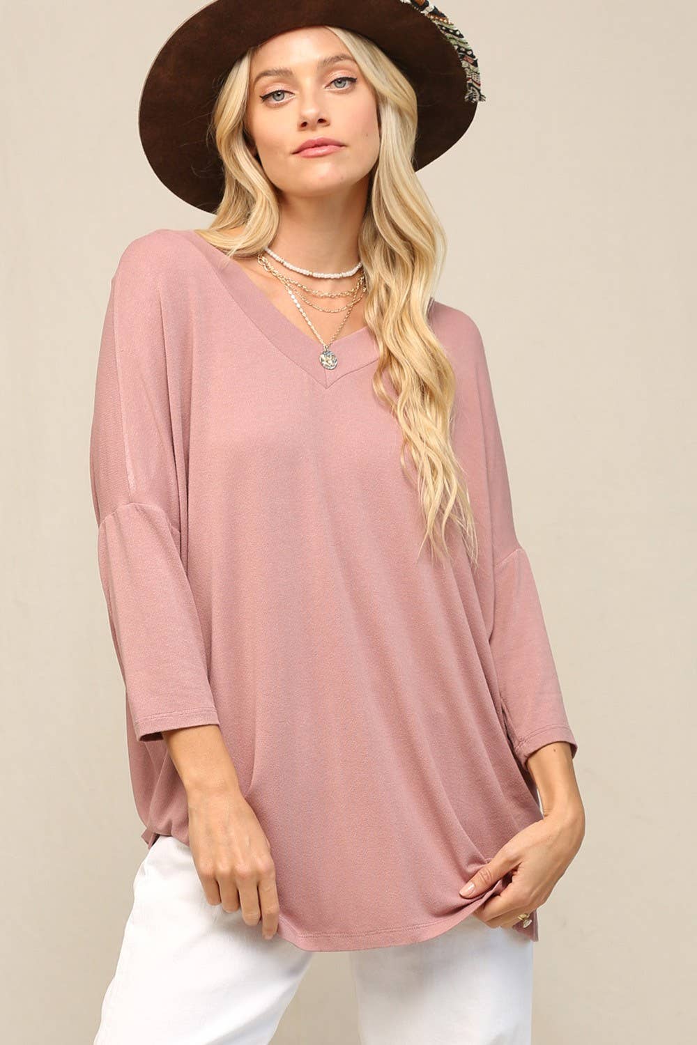 KyeMi - Vente Haut en maille – femme - Haut en maille à coupe ample avec col en V7