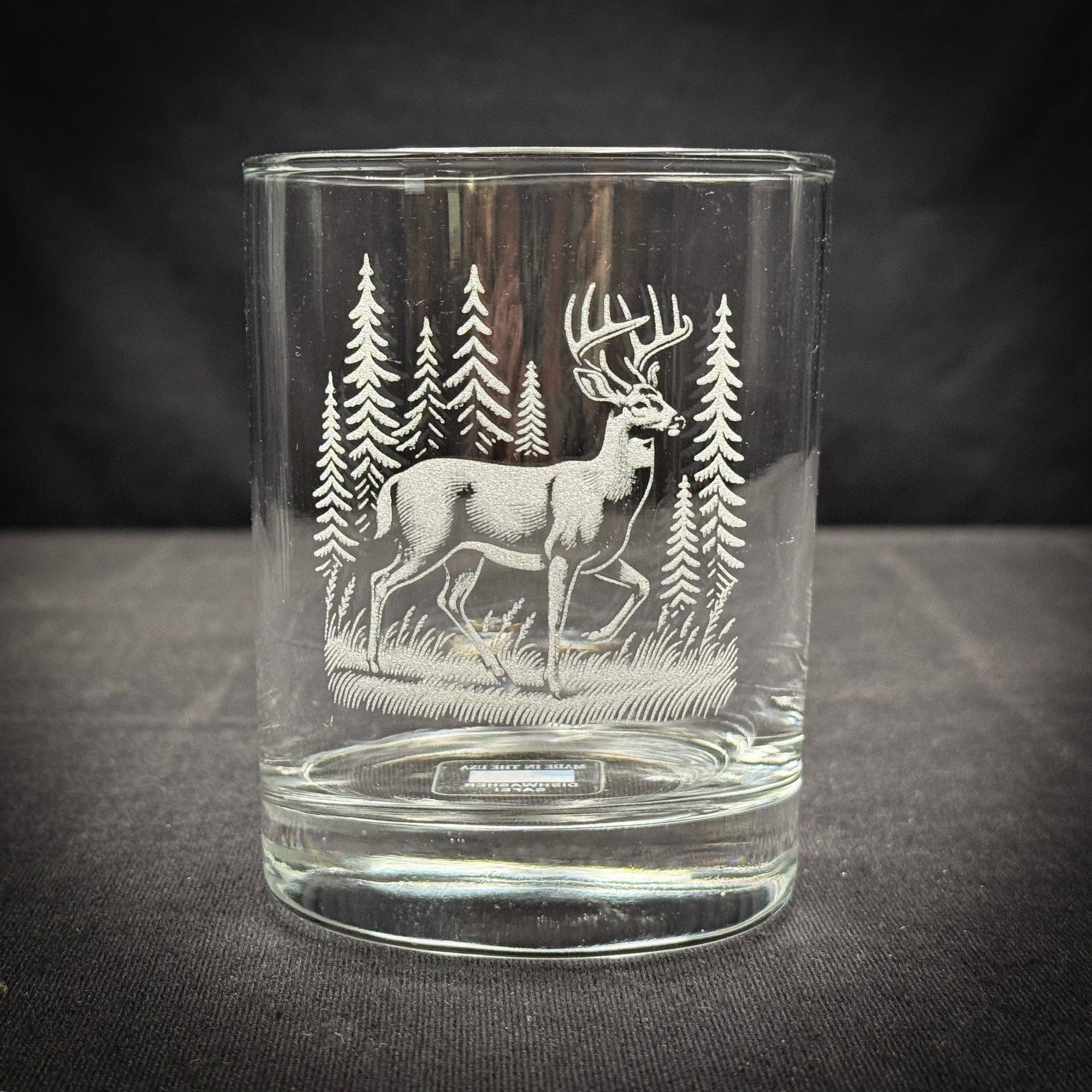 Adirondack Etching LLC - Wholesale Cocktail/Liquor Glass - Deer in a Forest 14 oz Double Old Fashioned5