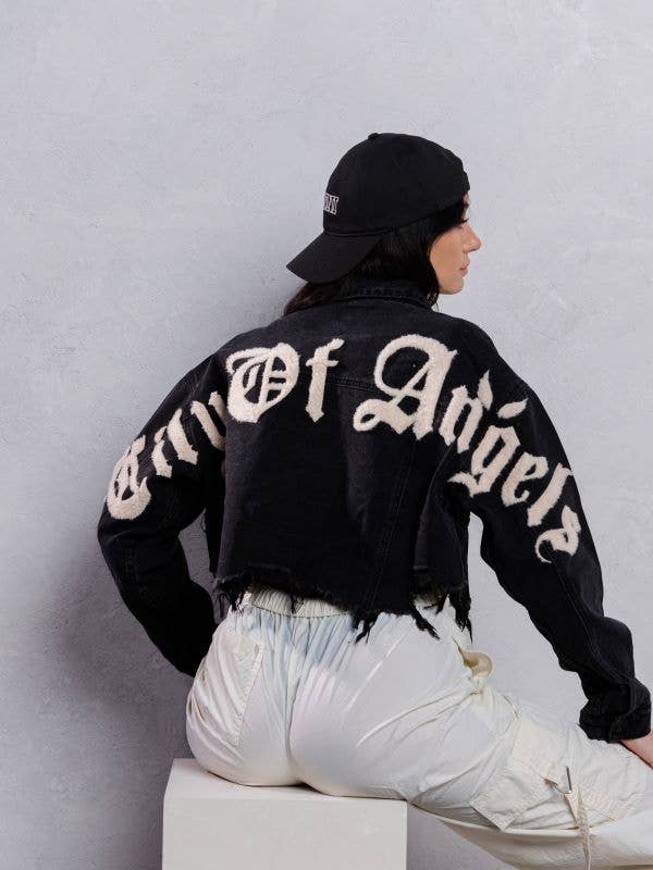 Trio Urban - Vente Veste en jean – femme - Veste en jean court à imprimé crème City of Angels5