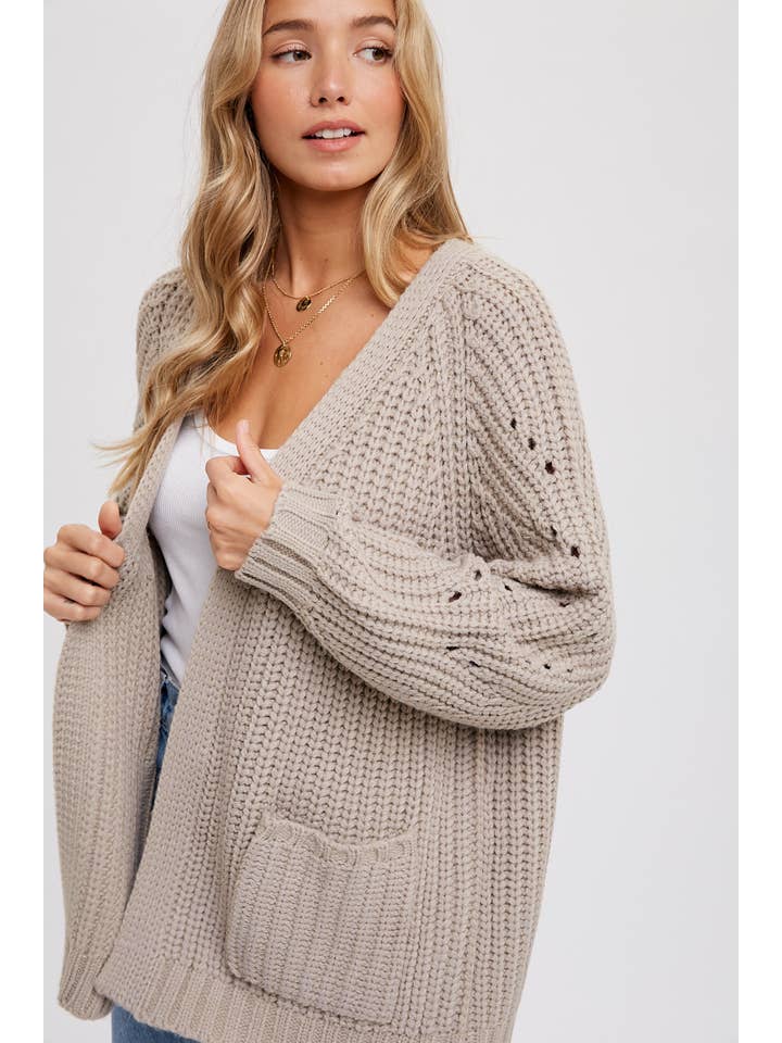 Bluivy - Wholesale Cardigan - Women's - CHUNKY POINTELLE OPEN FRONT CARDIGAN