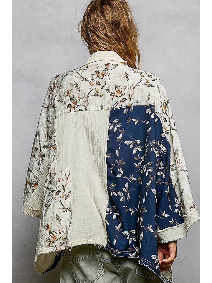 Pol Clothing - Wholesale Button Down Shirt - Women's - 3/4 sleeve roomy fit floral printed shirt top16