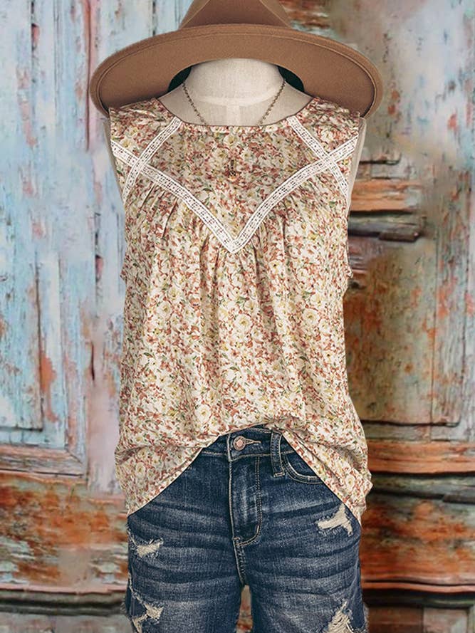 Blomma Print Crew Neck Tank Top BBSP044 för wholesale av UNISHE