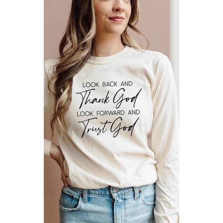 Thank Trust God Inspirational Graphic Long Sleeve for wholesale by Kissed Apparel