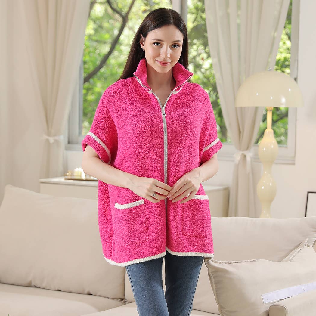 Fashion City - Wholesale Outerwear Poncho - Women's - Solid Zipper Jacket with Outlined Edges30