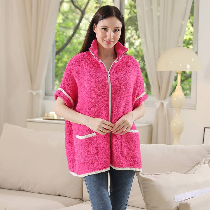 Fashion City - Wholesale Outerwear Poncho - Women's - Solid Zipper Jacket with Outlined Edges30