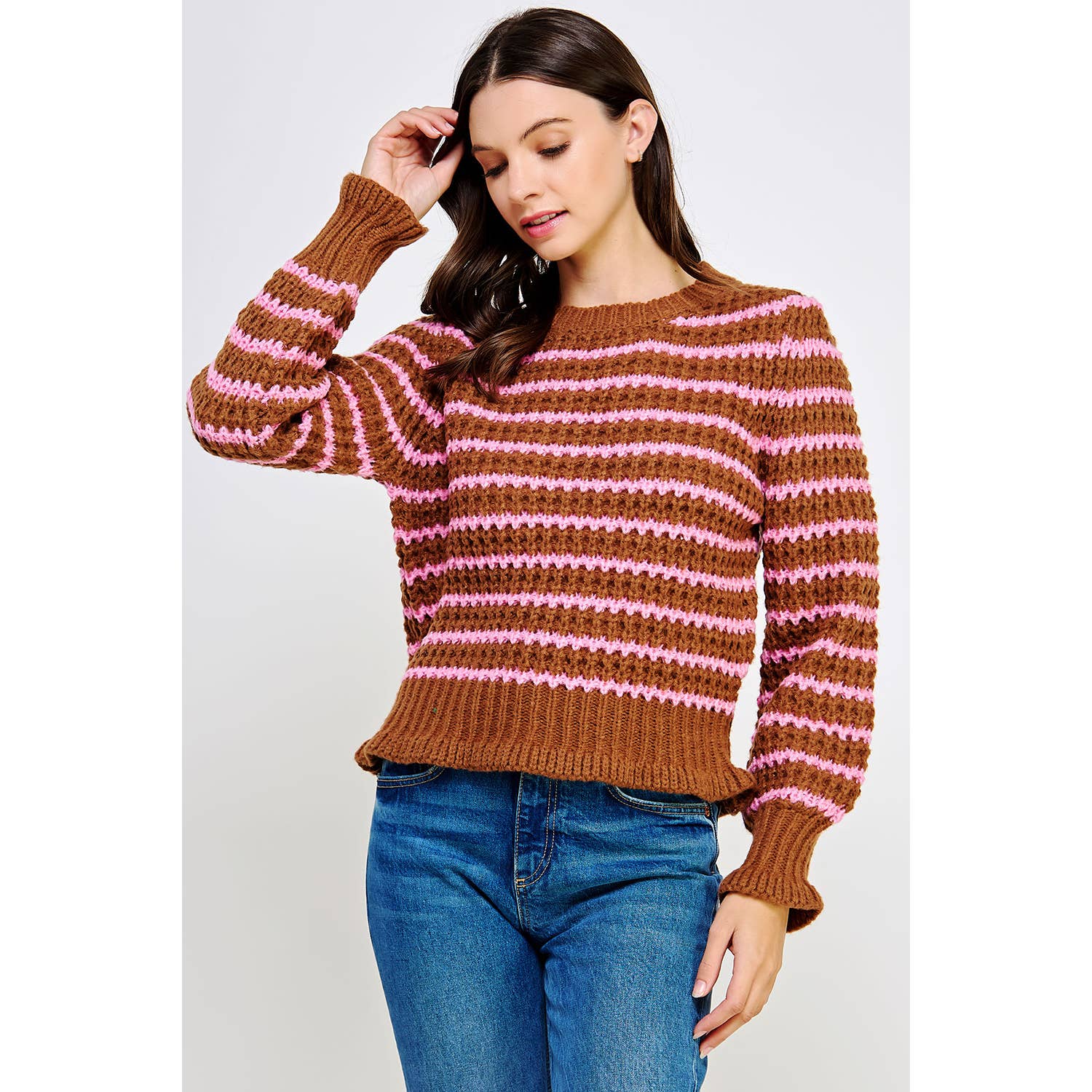 Strut & Bolt - Wholesale Pullover-trui - Dames - Gehaakte trui met gestreepte print6