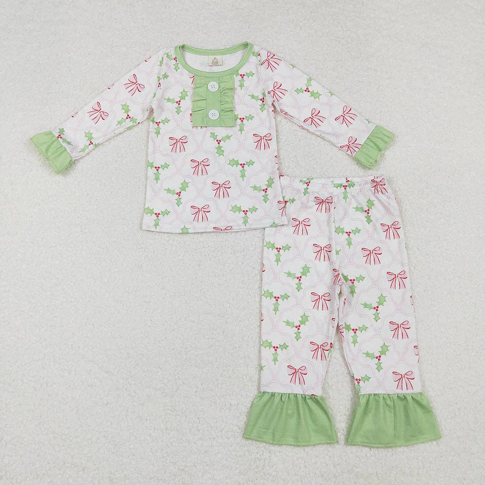 Aier Wholesale - Wholesale Sleepwear Set - Kids - Family Mommy Baby Girls Christmas Bows Holly Pajamas Clothes Sets0