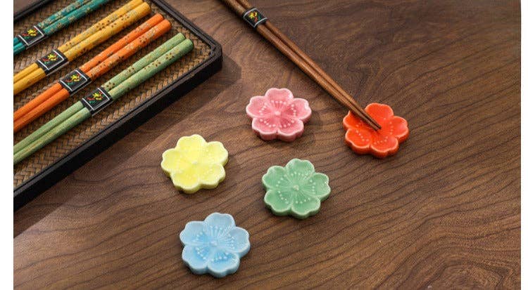 Gohobi （We cover U.S. import duties） - Wholesale Chopsticks - Gohobi A Set of 5 Pairs of Japanese Golden Flowers Wooden Chopsticks and Rests4